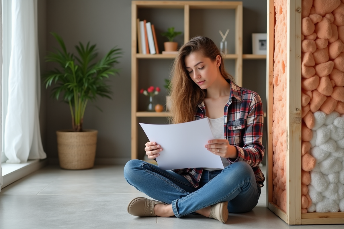 Jeune femme lisant un rapport sur l isolation