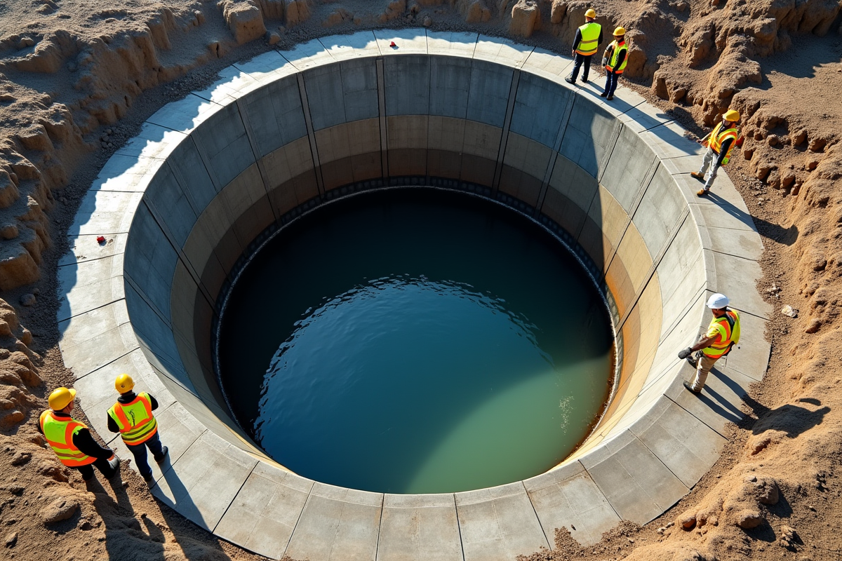 Travailleurs inspectant une canalisation d eau en plein jour