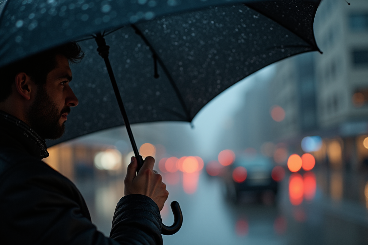 Mains tenant parapluie tourne a l envers sous vent fort