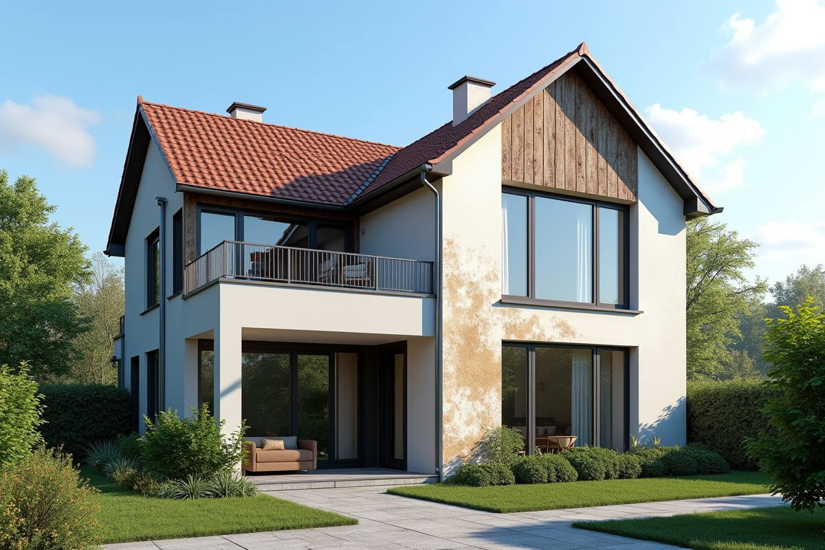 Maison moderne avec façade rénovée et peinte en contraste