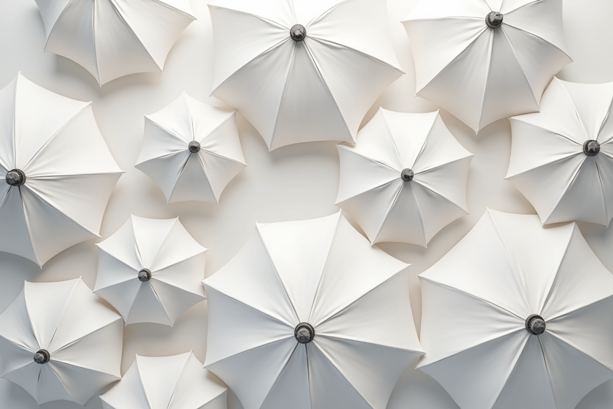 Zoom sur parapluies de tailles variées sur fond blanc