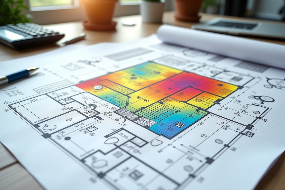 Plan de maison avec thermographie et outils d architecte